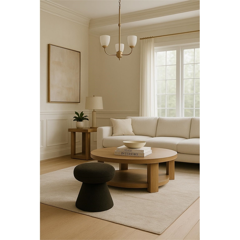 Meridian Furniture Drum Green Faux Shearling Teddy Fabric Ottoman/Stool