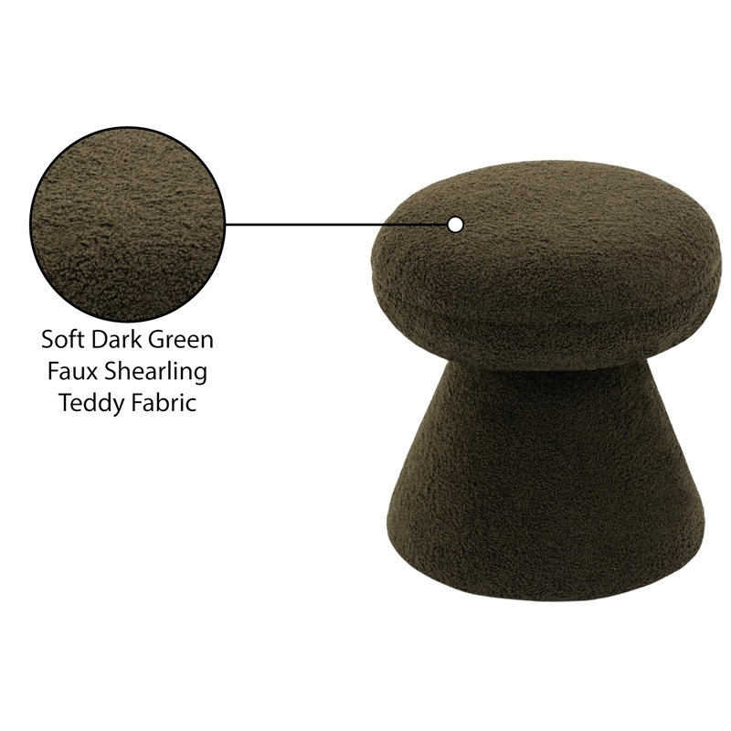 Meridian Furniture Drum Green Faux Shearling Teddy Fabric Ottoman/Stool