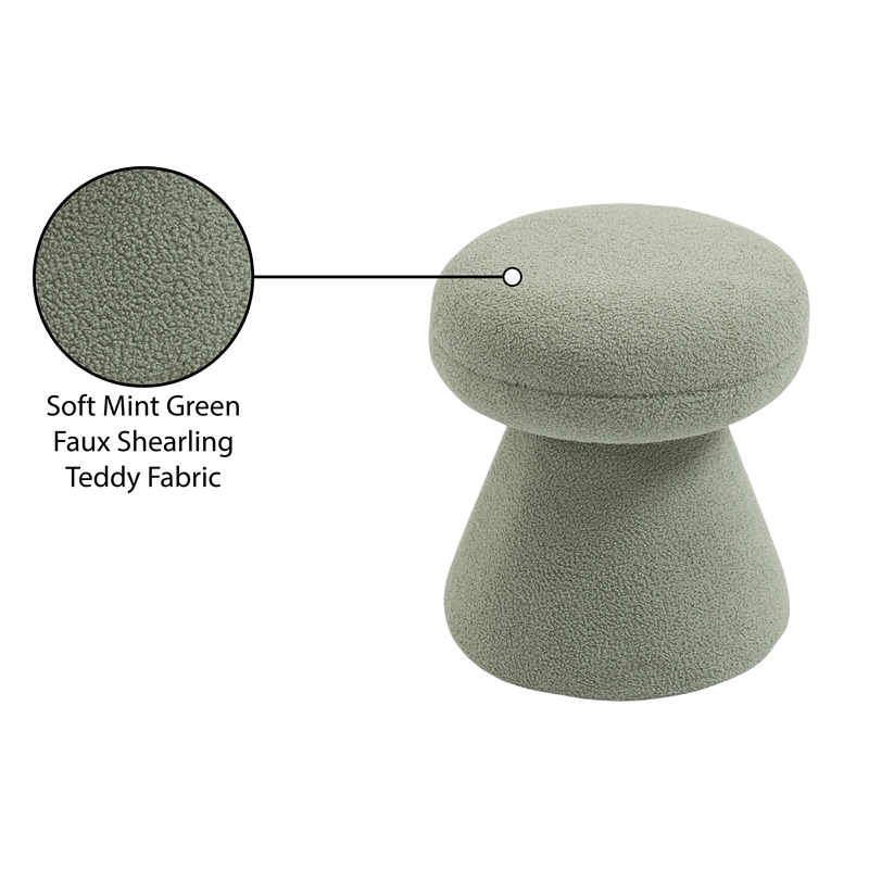 Meridian Furniture Drum Mint Faux Shearling Teddy Fabric Ottoman/Stool