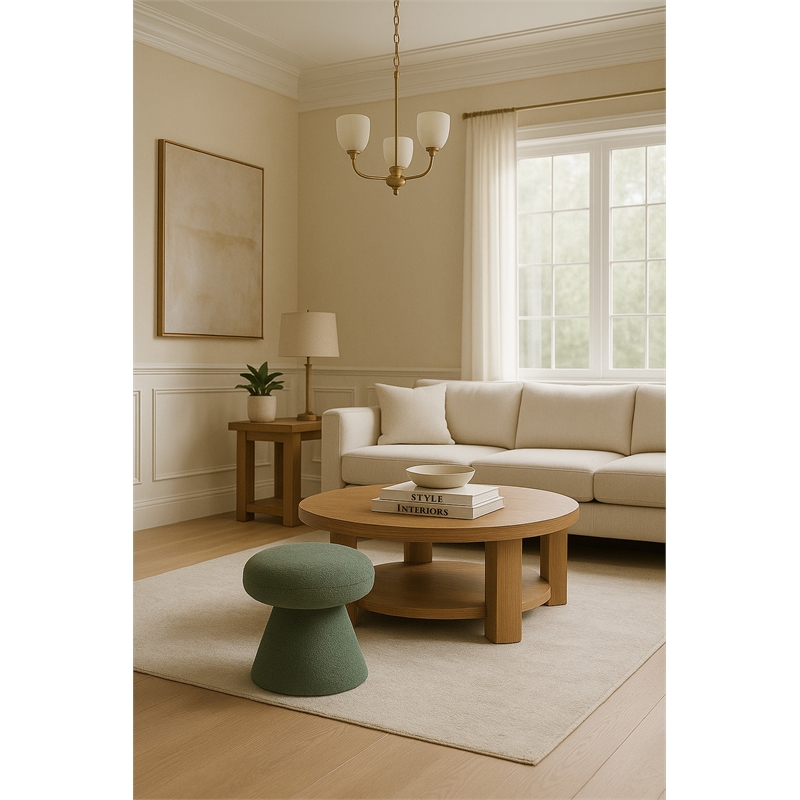 Meridian Furniture Drum Mint Faux Shearling Teddy Fabric Ottoman/Stool