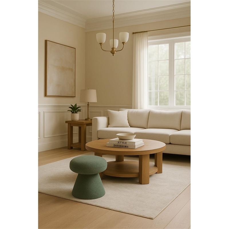 Meridian Furniture Drum Mint Faux Shearling Teddy Fabric Ottoman/Stool