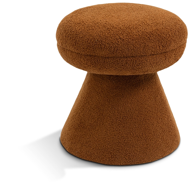 Meridian Furniture Drum Saddle Faux Shearling Teddy Fabric Ottoman/Stool
