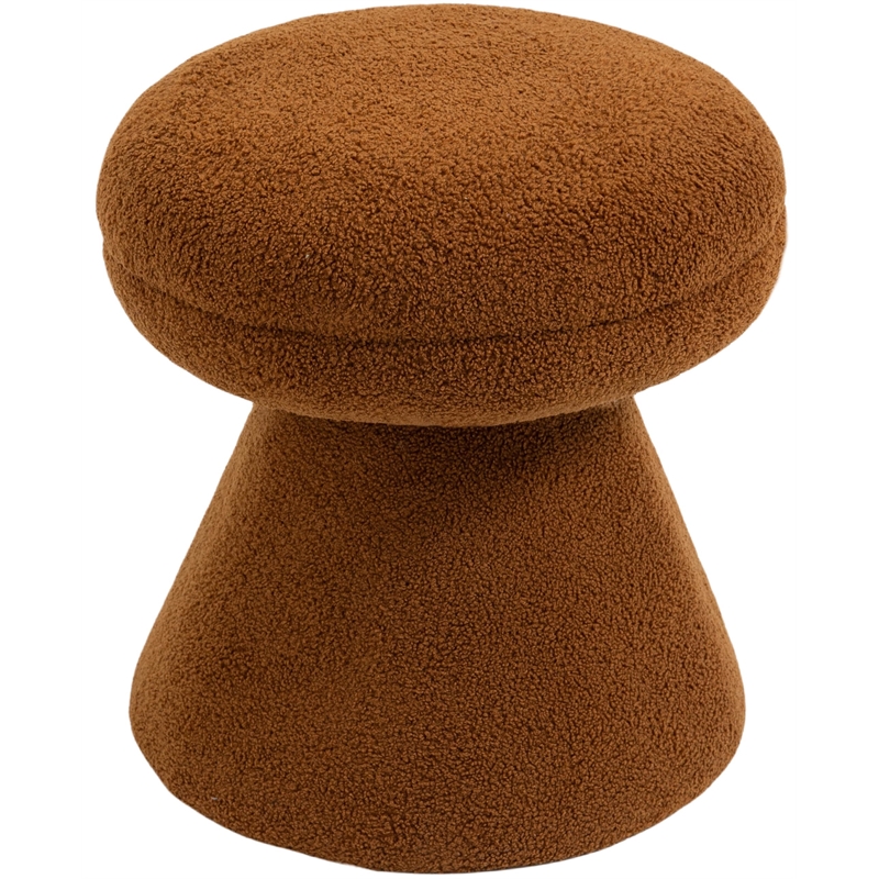 Meridian Furniture Drum Saddle Faux Shearling Teddy Fabric Ottoman/Stool