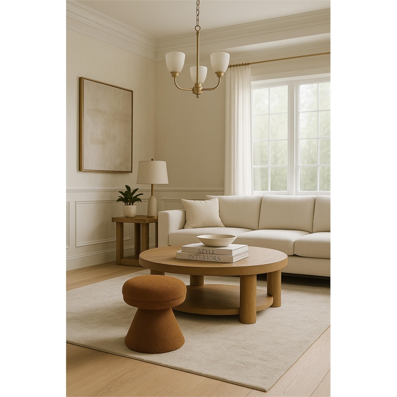 Meridian Furniture Drum Saddle Faux Shearling Teddy Fabric Ottoman/Stool