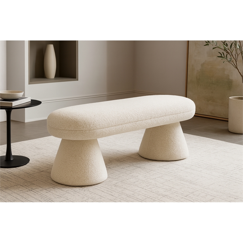 Meridian Furniture Drum Beige Faux Shearling Teddy Fabric Bench