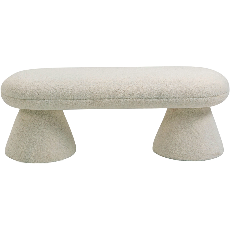 Meridian Furniture Drum Beige Faux Shearling Teddy Fabric Bench