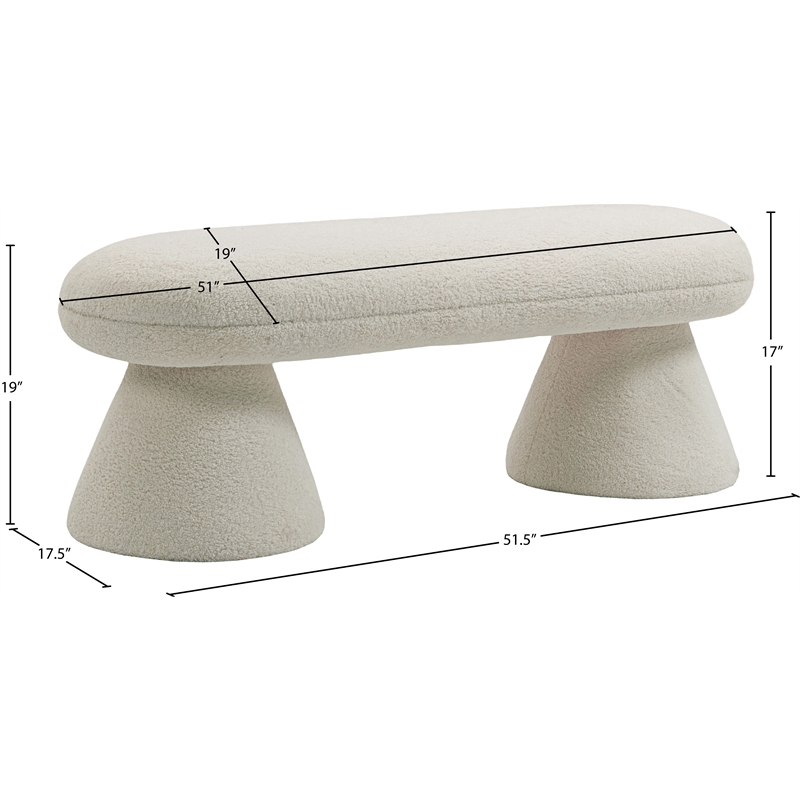 Meridian Furniture Drum Beige Faux Shearling Teddy Fabric Bench