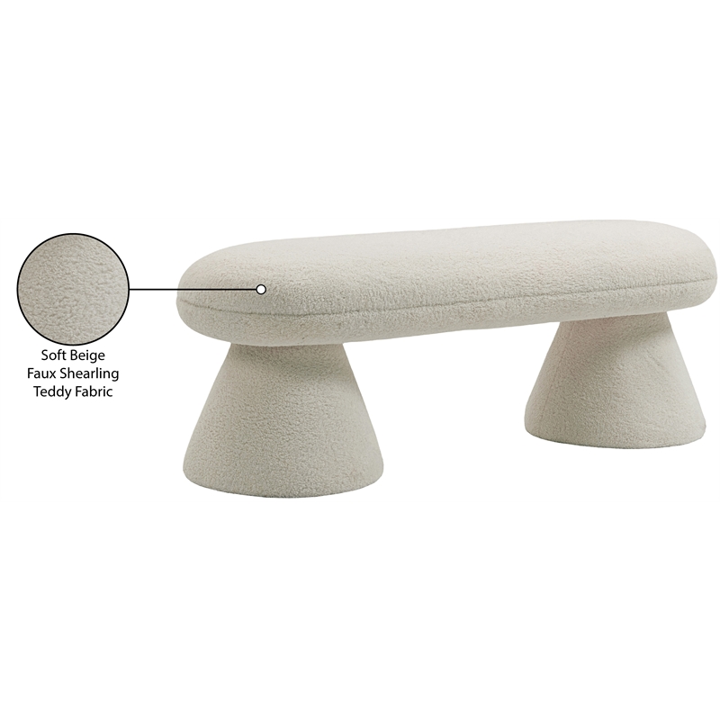 Meridian Furniture Drum Beige Faux Shearling Teddy Fabric Bench