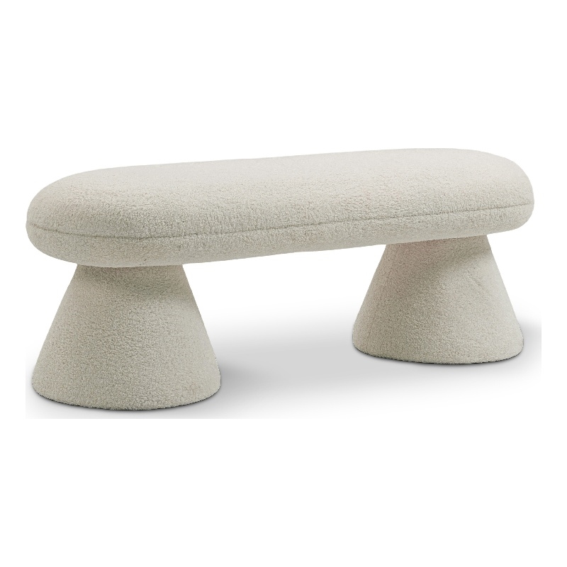 Meridian Furniture Drum Beige Faux Shearling Teddy Fabric Bench