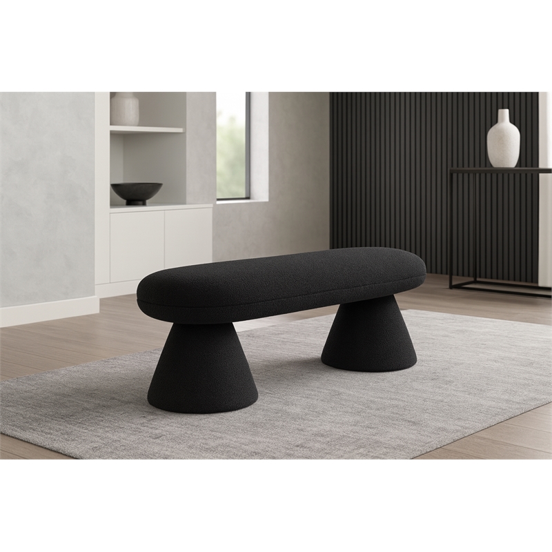 Meridian Furniture Drum Black Faux Shearling Teddy Fabric Bench
