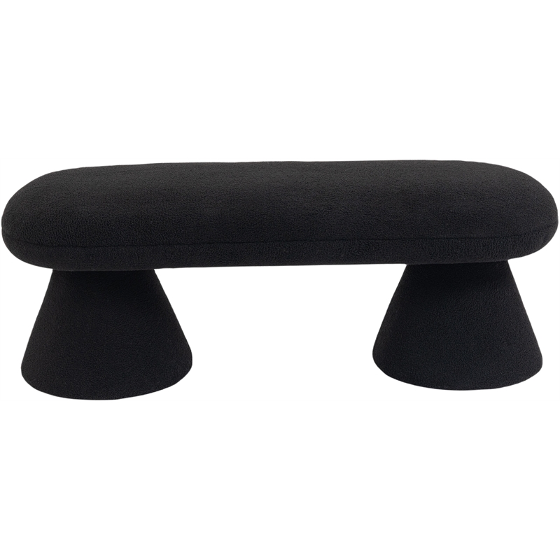 Meridian Furniture Drum Black Faux Shearling Teddy Fabric Bench