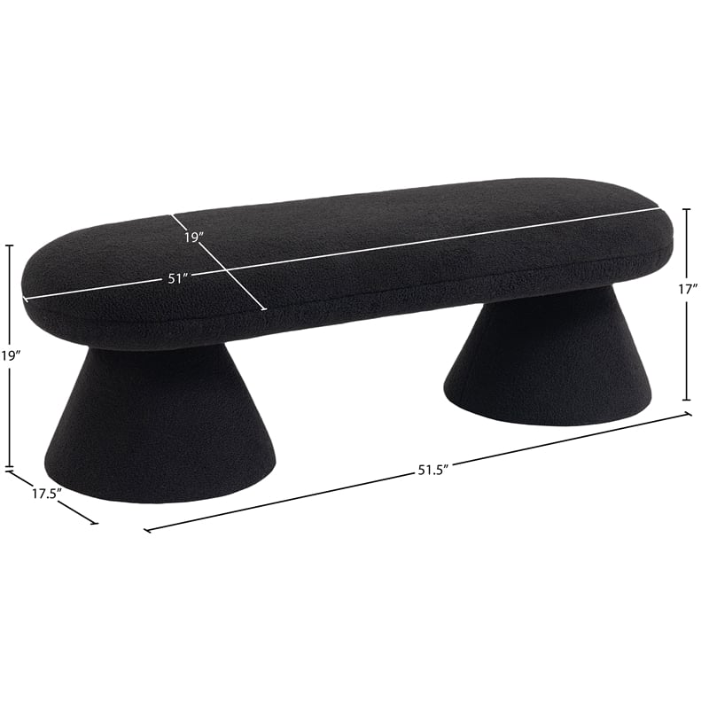 Meridian Furniture Drum Black Faux Shearling Teddy Fabric Bench