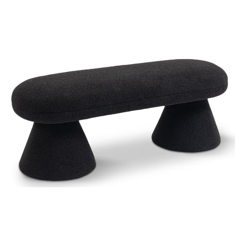 Meridian Furniture Drum Black Faux Shearling Teddy Fabric Bench
