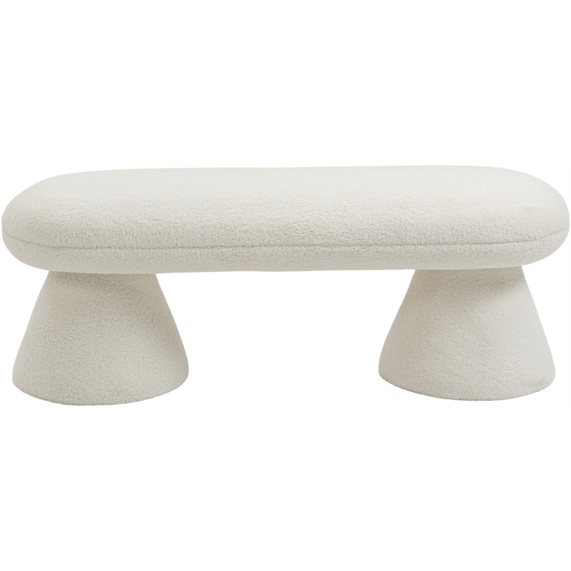 Meridian Furniture Drum Cream Faux Shearling Teddy Fabric Bench