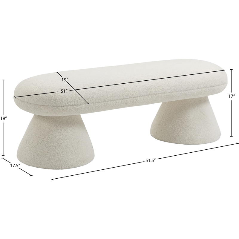 Meridian Furniture Drum Cream Faux Shearling Teddy Fabric Bench