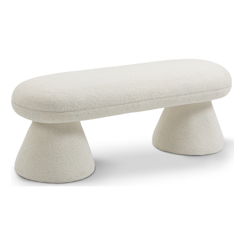 Meridian Furniture Drum Cream Faux Shearling Teddy Fabric Bench