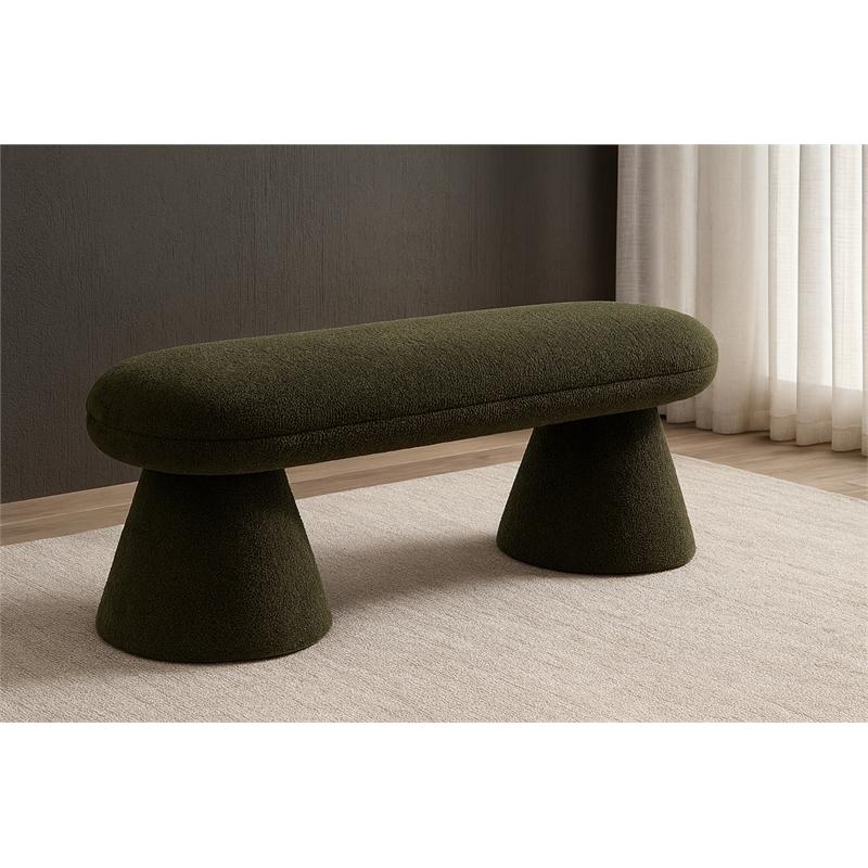 Meridian Furniture Drum Green Faux Shearling Teddy Fabric Bench