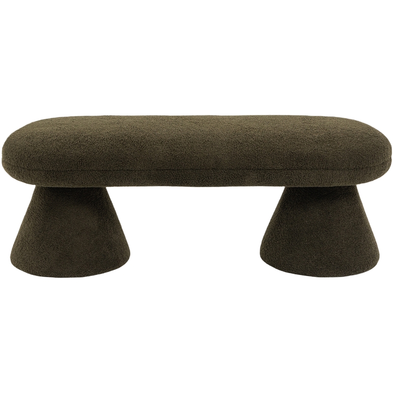 Meridian Furniture Drum Green Faux Shearling Teddy Fabric Bench