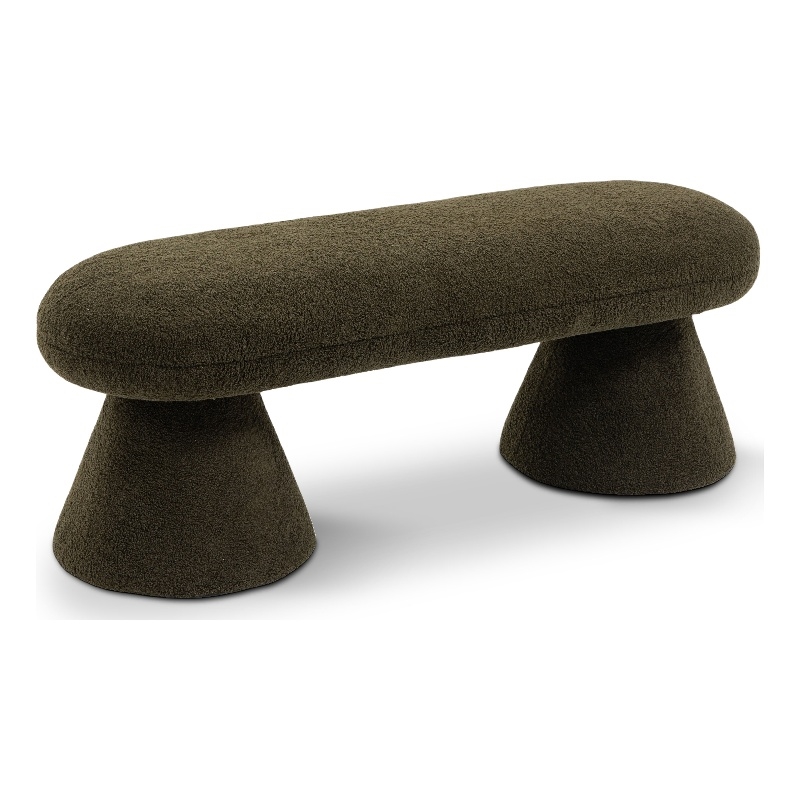 Meridian Furniture Drum Green Faux Shearling Teddy Fabric Bench