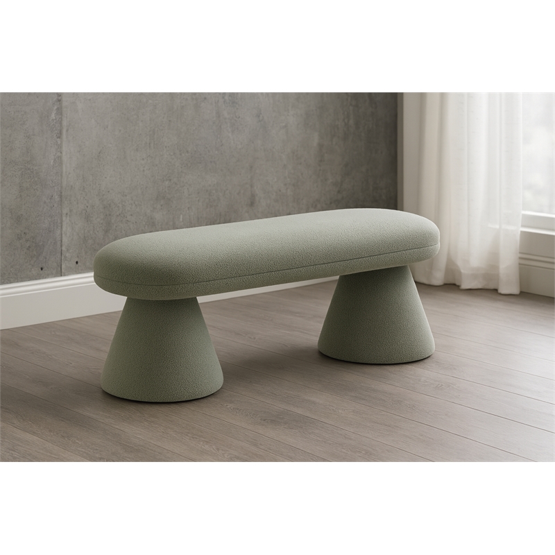 Meridian Furniture Drum Mint Faux Shearling Teddy Fabric Bench