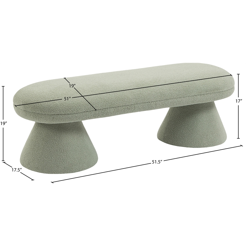 Meridian Furniture Drum Mint Faux Shearling Teddy Fabric Bench