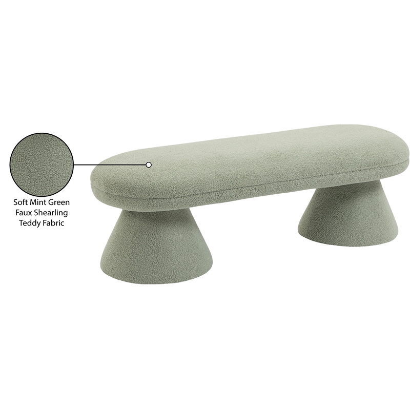 Meridian Furniture Drum Mint Faux Shearling Teddy Fabric Bench
