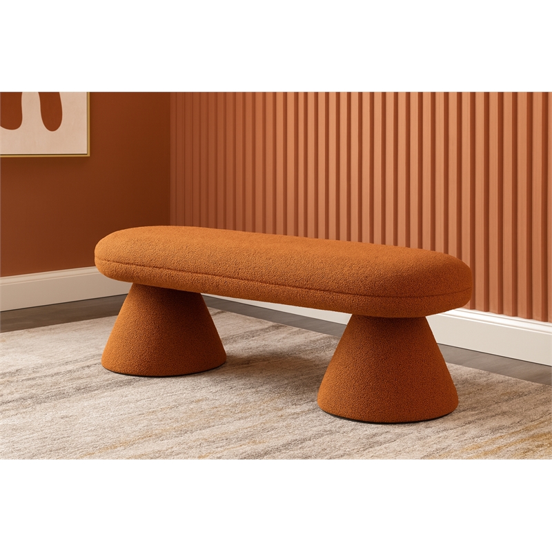 Meridian Furniture Drum Saddle Faux Shearling Teddy Fabric Bench