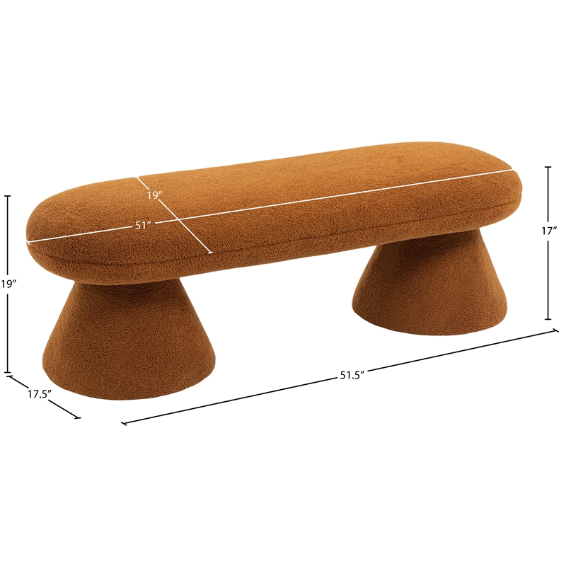 Meridian Furniture Drum Saddle Faux Shearling Teddy Fabric Bench