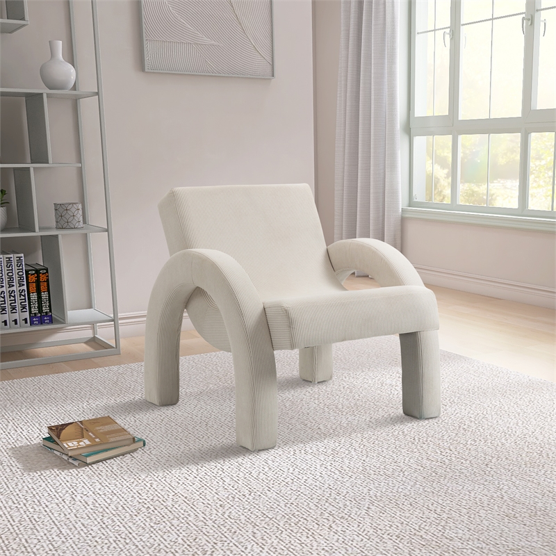 Meridian Furniture Corduroy Cream Corduroy Fabric Accent Chair