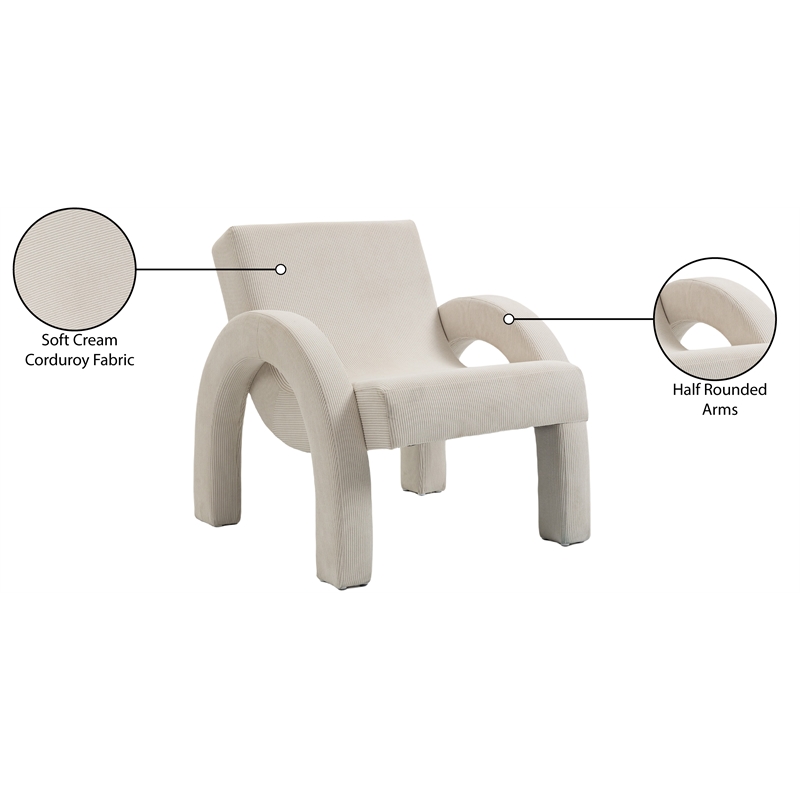 Meridian Furniture Corduroy Cream Corduroy Fabric Accent Chair