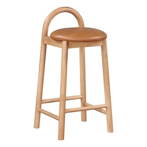 Meridian Furniture Calvin 27&quot Vegan Leather Stool in Cognac & Natural