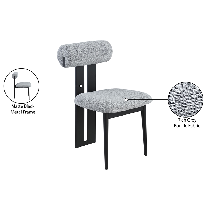 Meridian Furniture Dario Grey Boucle Fabric Dining Chair (Set of 2)