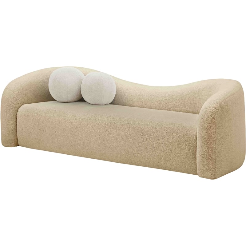 Meridian Furniture Kali Beige Faux Shearling Teddy Fabric Sofa