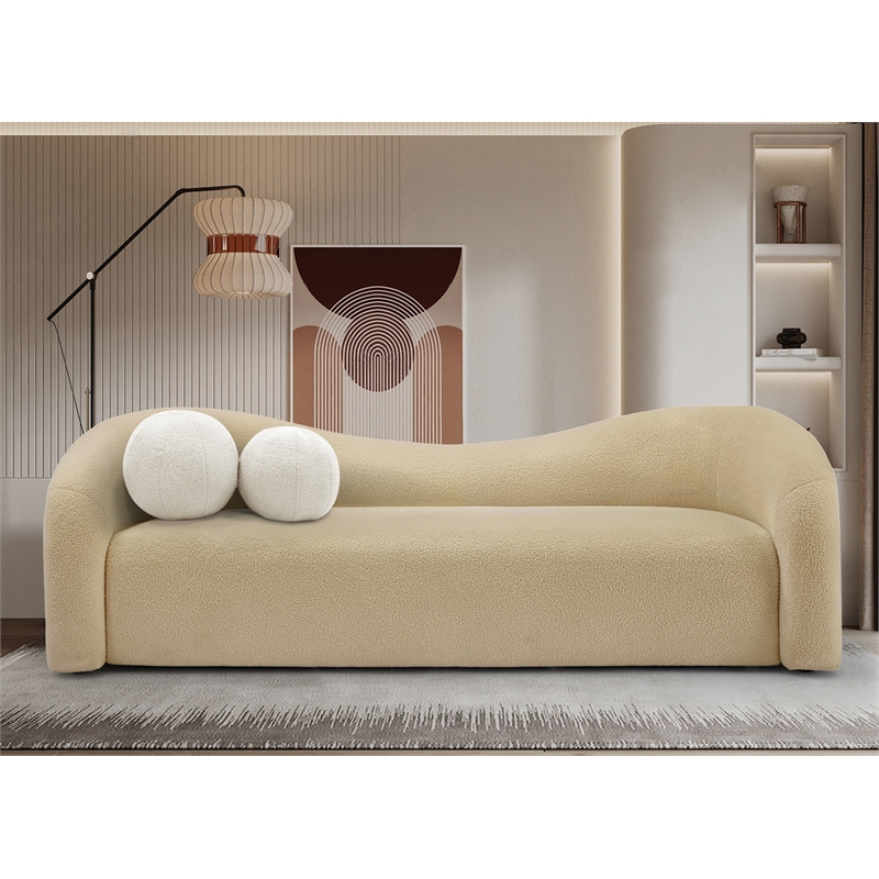 Meridian Furniture Kali Beige Faux Shearling Teddy Fabric Sofa