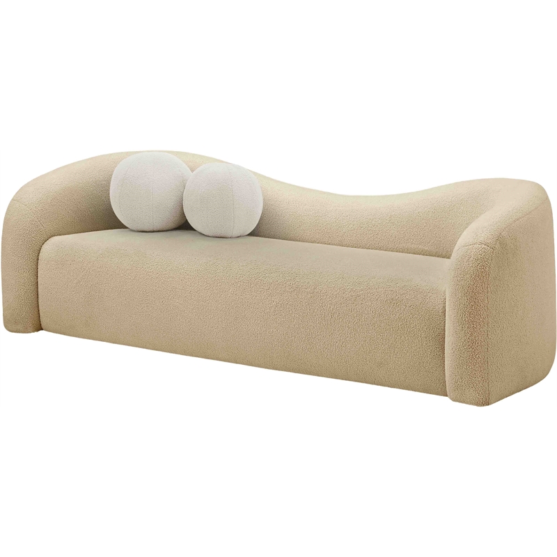 Meridian Furniture Kali Beige Faux Shearling Teddy Fabric Sofa