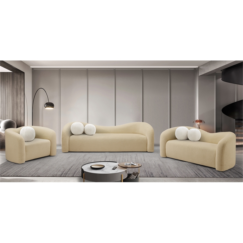 Meridian Furniture Kali Beige Faux Shearling Teddy Fabric Sofa