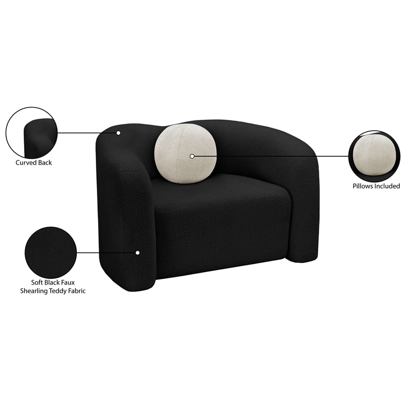 Meridian Furniture Kali Black Faux Shearling Teddy Fabric Chair