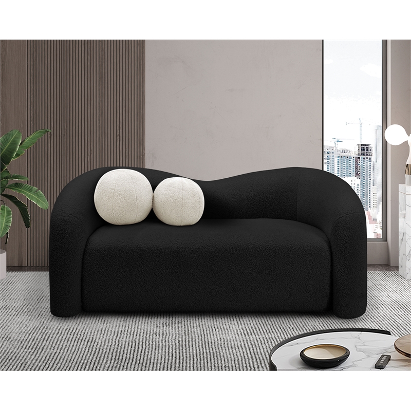 Meridian Furniture Kali Black Faux Shearling Teddy Fabric Loveseat