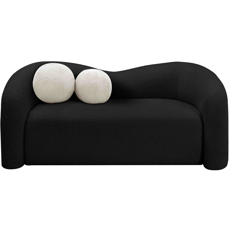 Meridian Furniture Kali Black Faux Shearling Teddy Fabric Loveseat