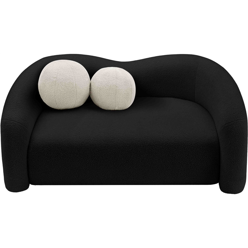 Meridian Furniture Kali Black Faux Shearling Teddy Fabric Loveseat