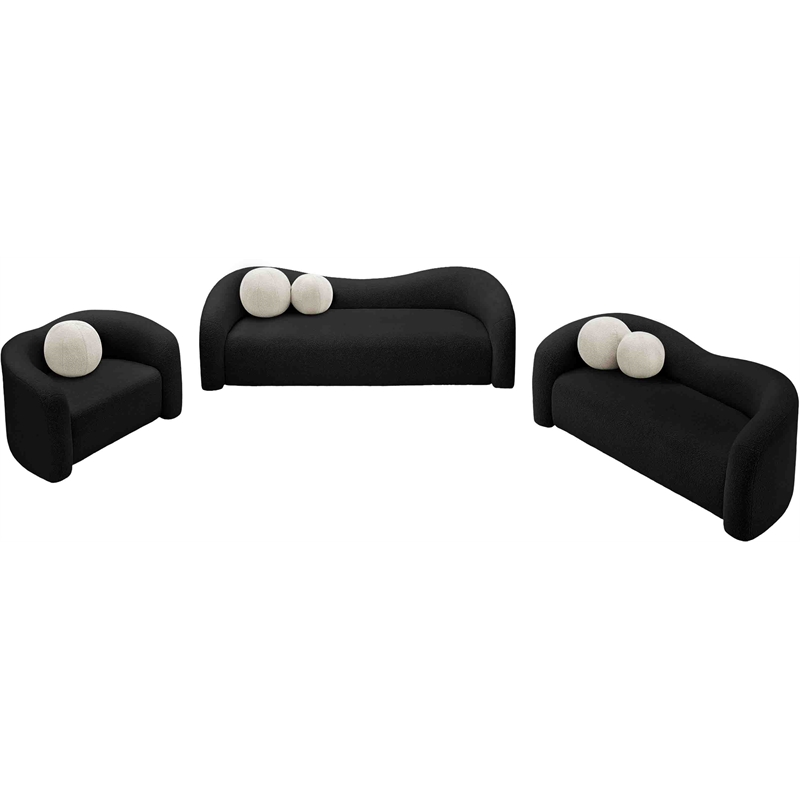 Meridian Furniture Kali Black Faux Shearling Teddy Fabric Loveseat