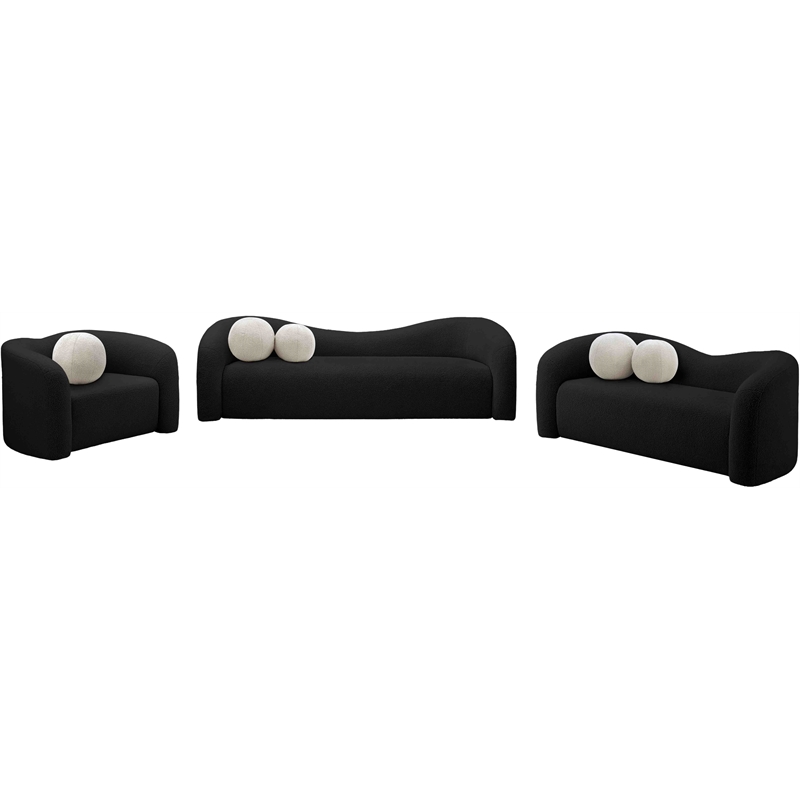 Meridian Furniture Kali Black Faux Shearling Teddy Fabric Loveseat