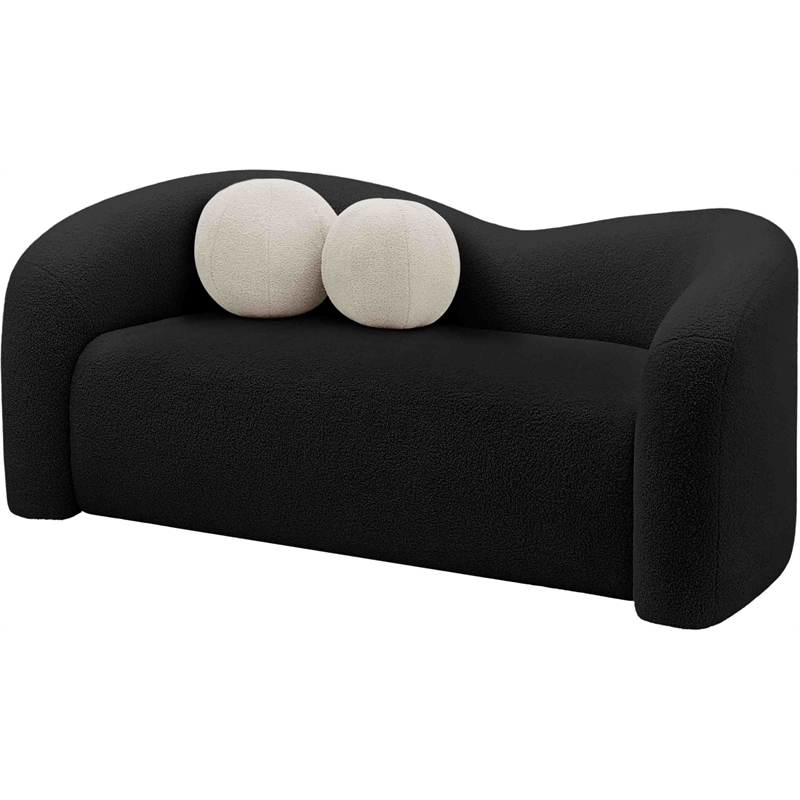 Meridian Furniture Kali Black Faux Shearling Teddy Fabric Loveseat