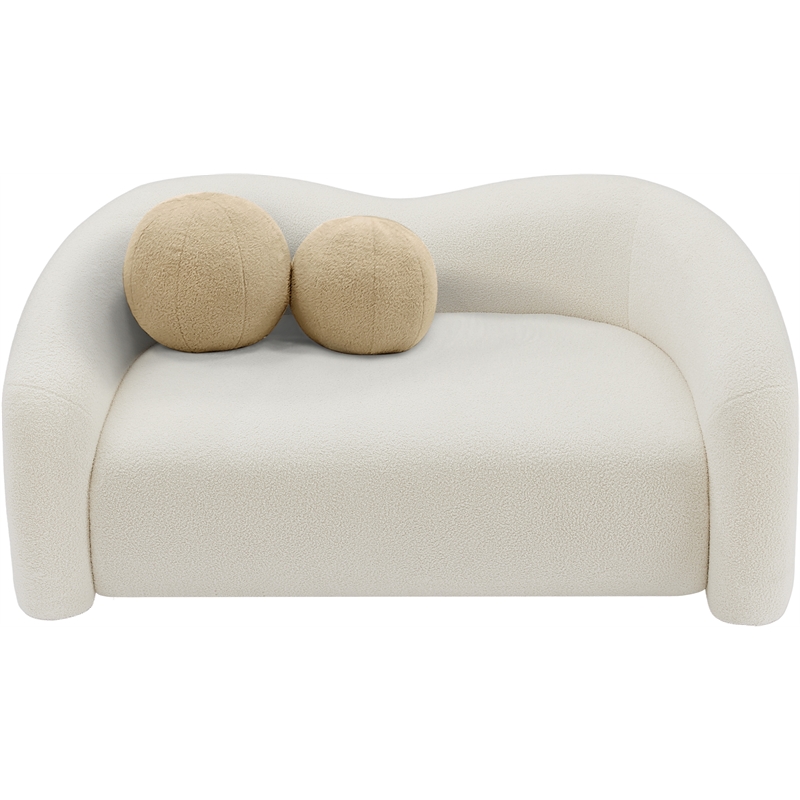 Meridian Furniture Kali Cream Faux Shearling Teddy Fabric Loveseat