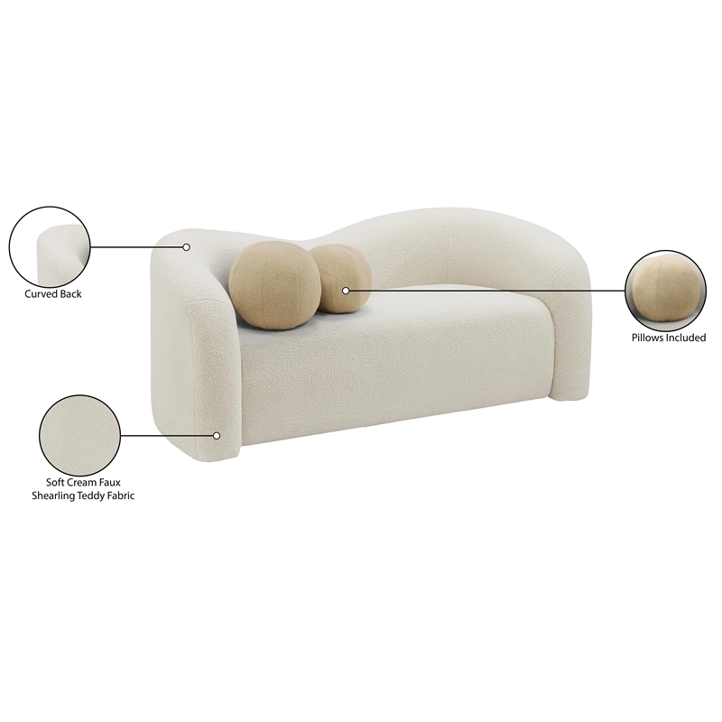 Meridian Furniture Kali Cream Faux Shearling Teddy Fabric Loveseat