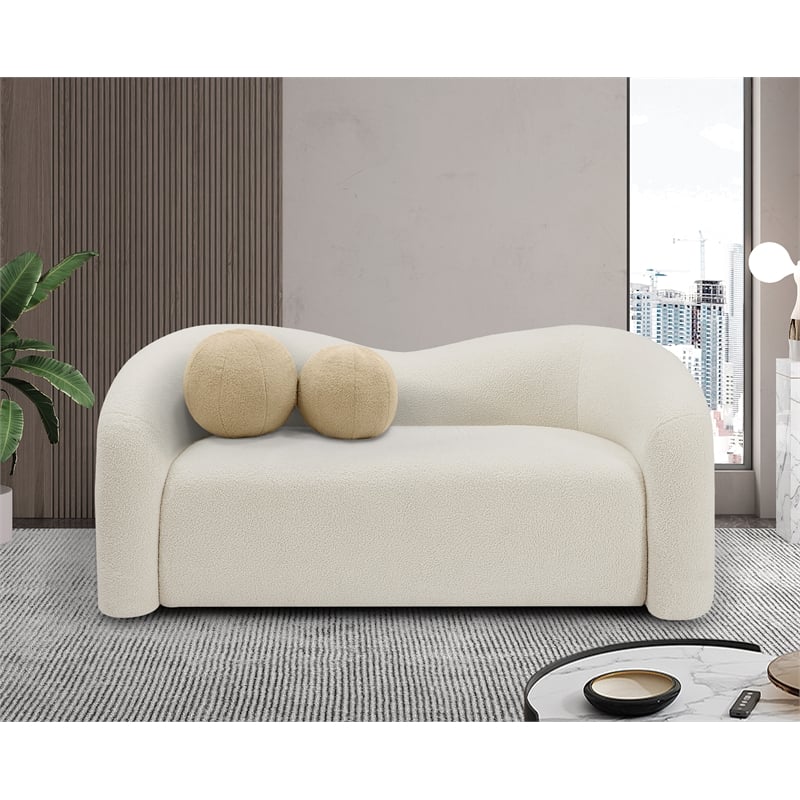 Meridian Furniture Kali Cream Faux Shearling Teddy Fabric Loveseat