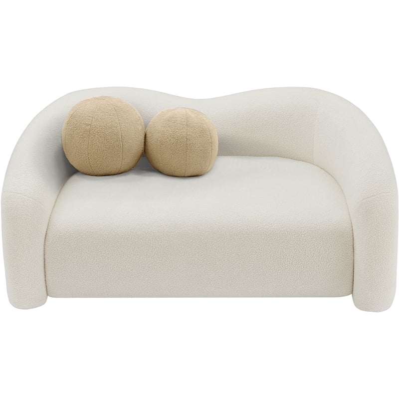 Meridian Furniture Kali Cream Faux Shearling Teddy Fabric Loveseat
