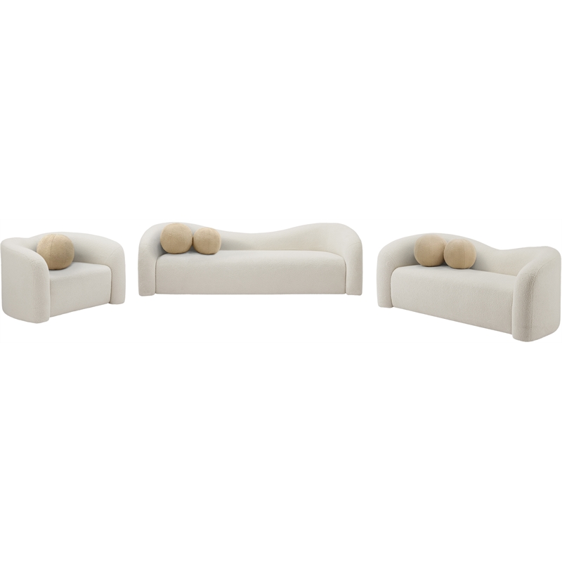 Meridian Furniture Kali Cream Faux Shearling Teddy Fabric Loveseat