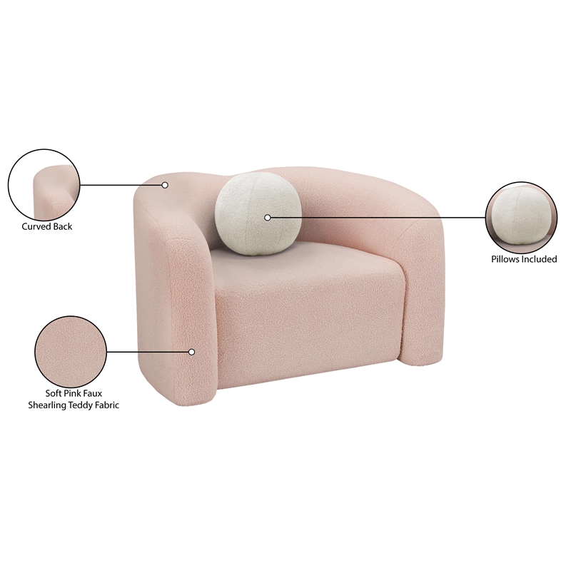 Meridian Furniture Kali Pink Faux Shearling Teddy Fabric Chair