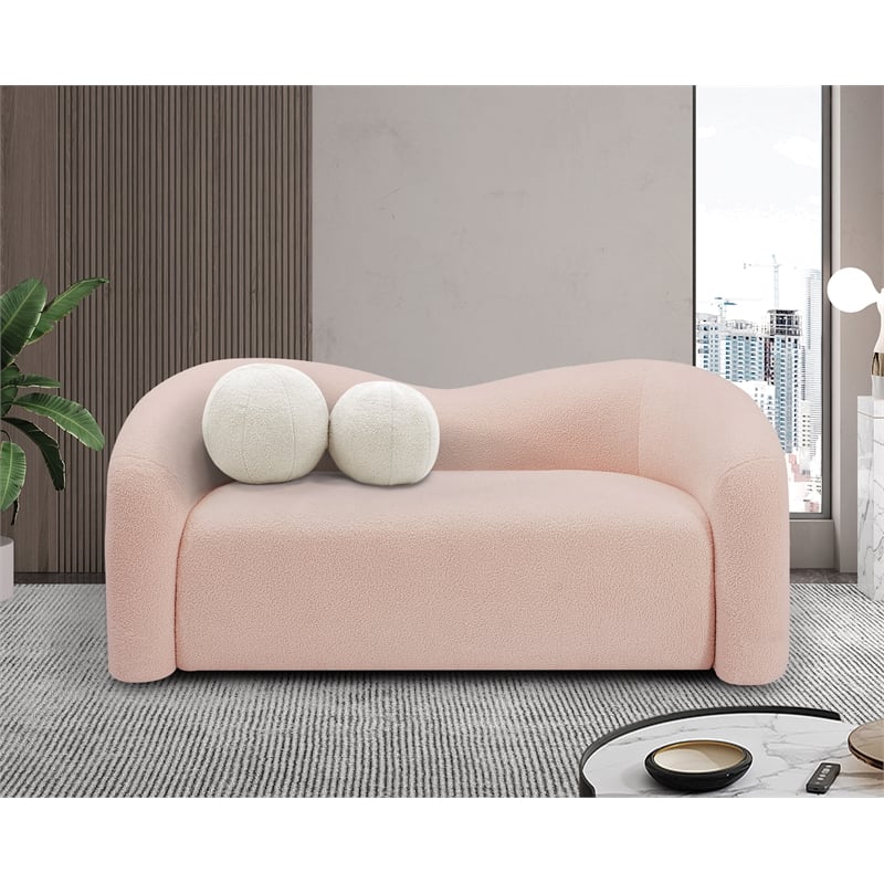 Meridian Furniture Kali Pink Faux Shearling Teddy Fabric Loveseat